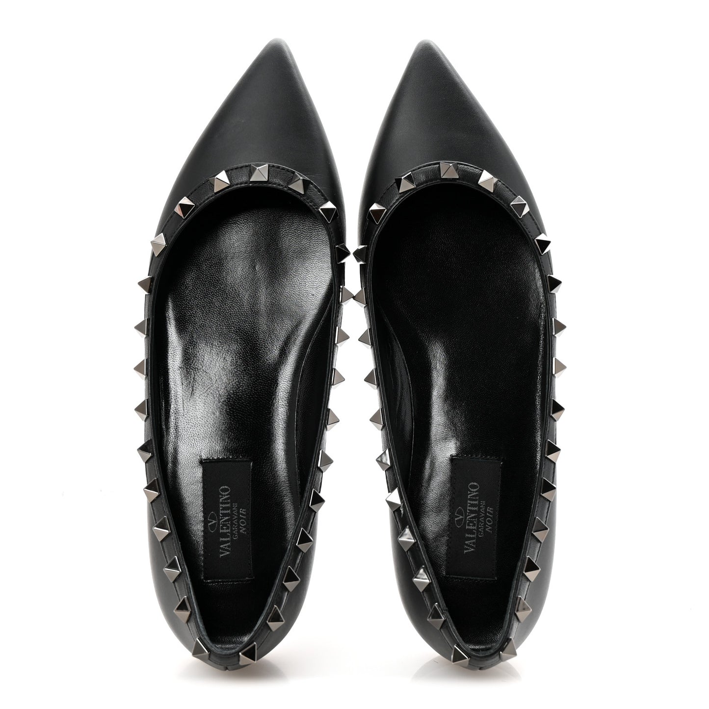 Calfskin Lacquered Monochrome Rockstud Ballerina Flats 38 Black