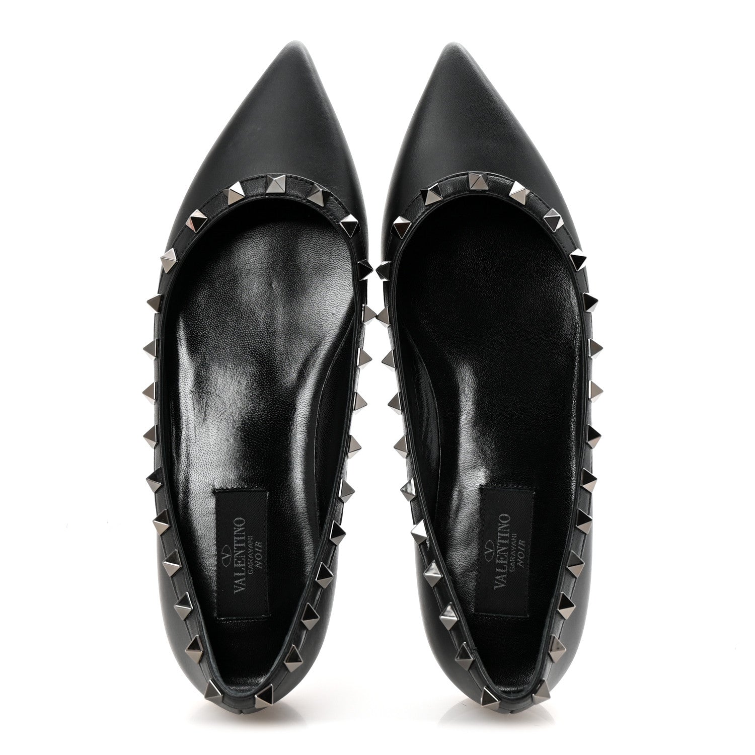 Valentino Garavani Calfskin Lacquered Monochrome Rockstud Ballerina Flats 38 Black 2 of 9
