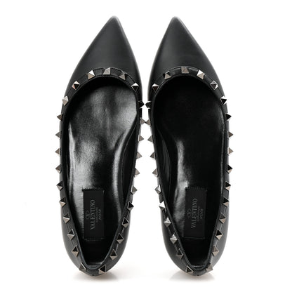 Valentino Garavani Calfskin Lacquered Monochrome Rockstud Ballerina Flats 38 Black 2 of 9