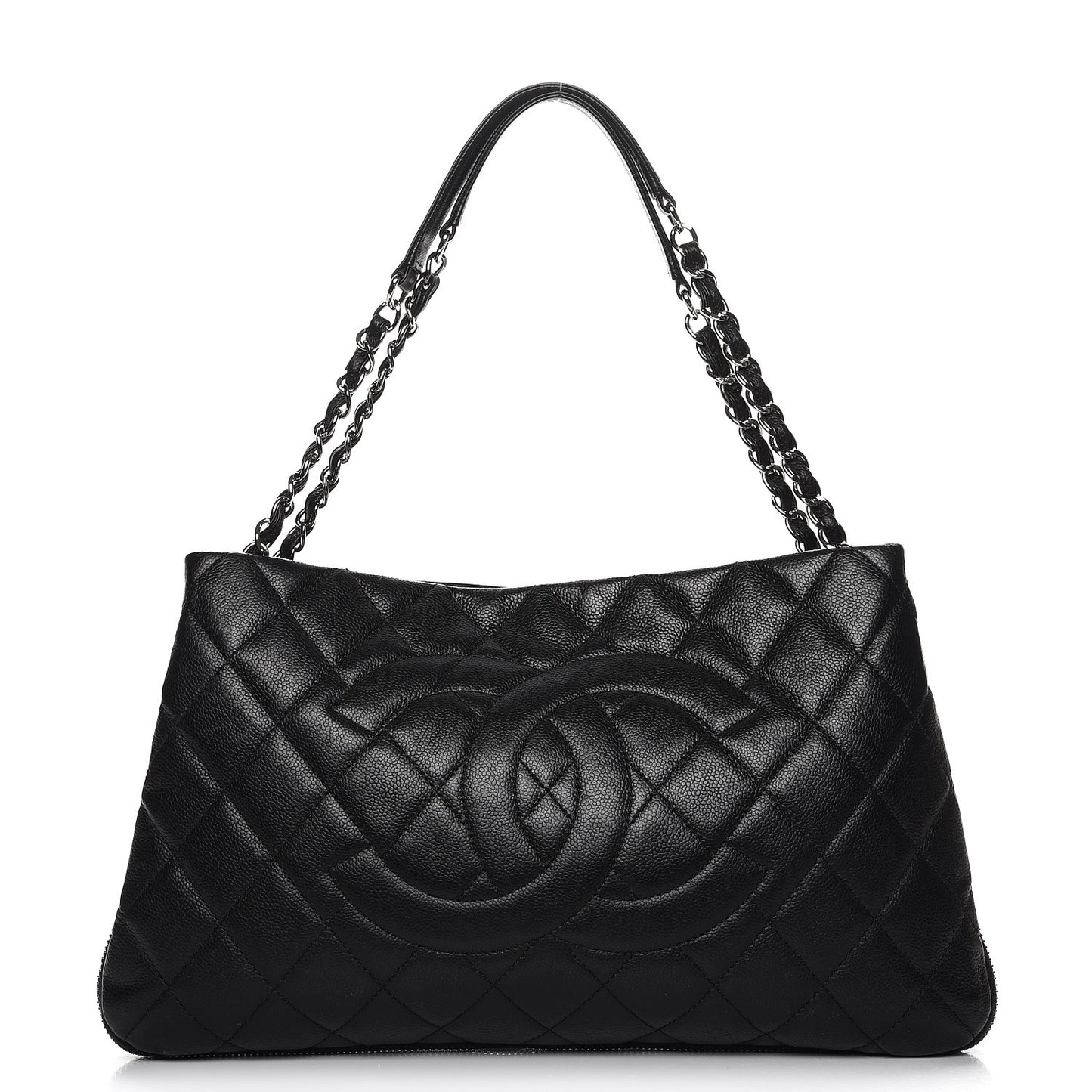 Caviar Quilted Expandable Zip Shoulder Bag Black