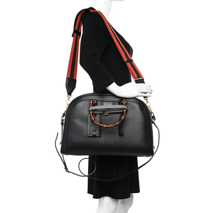 Gucci Textured Dollar Calfskin Web Large Diana Duffle Bag Black Dusty Grey 2 of 10
