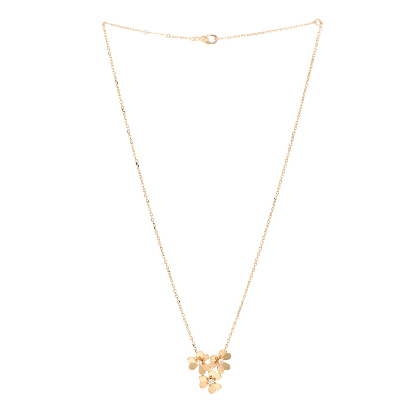 18K Yellow Gold Diamond Mini Frivole 3 Flowers Pendant Necklace