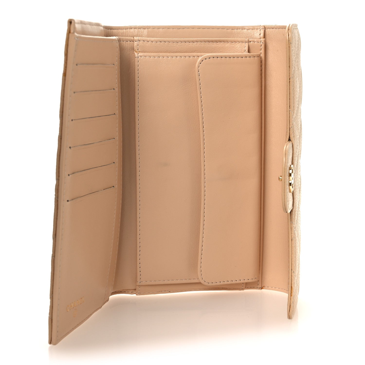 Chanel Caviar Quilted Large Gusset Flap Wallet Beige 4 of 13