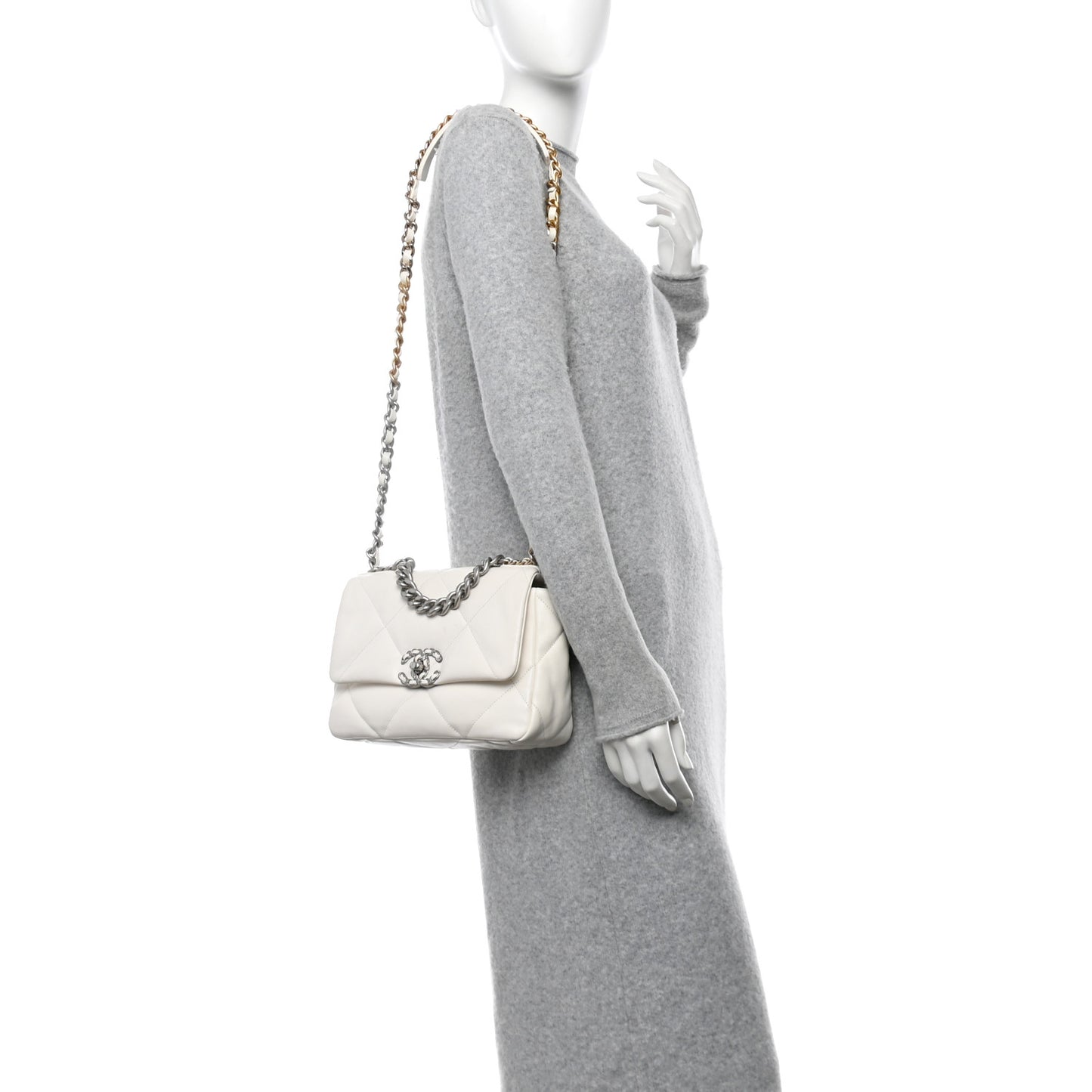 Lambskin Quilted Medium Chanel 19 Flap White