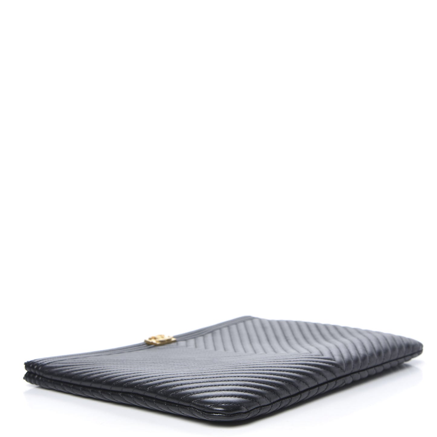 Calfskin Chevron Boy Zip Pouch Black