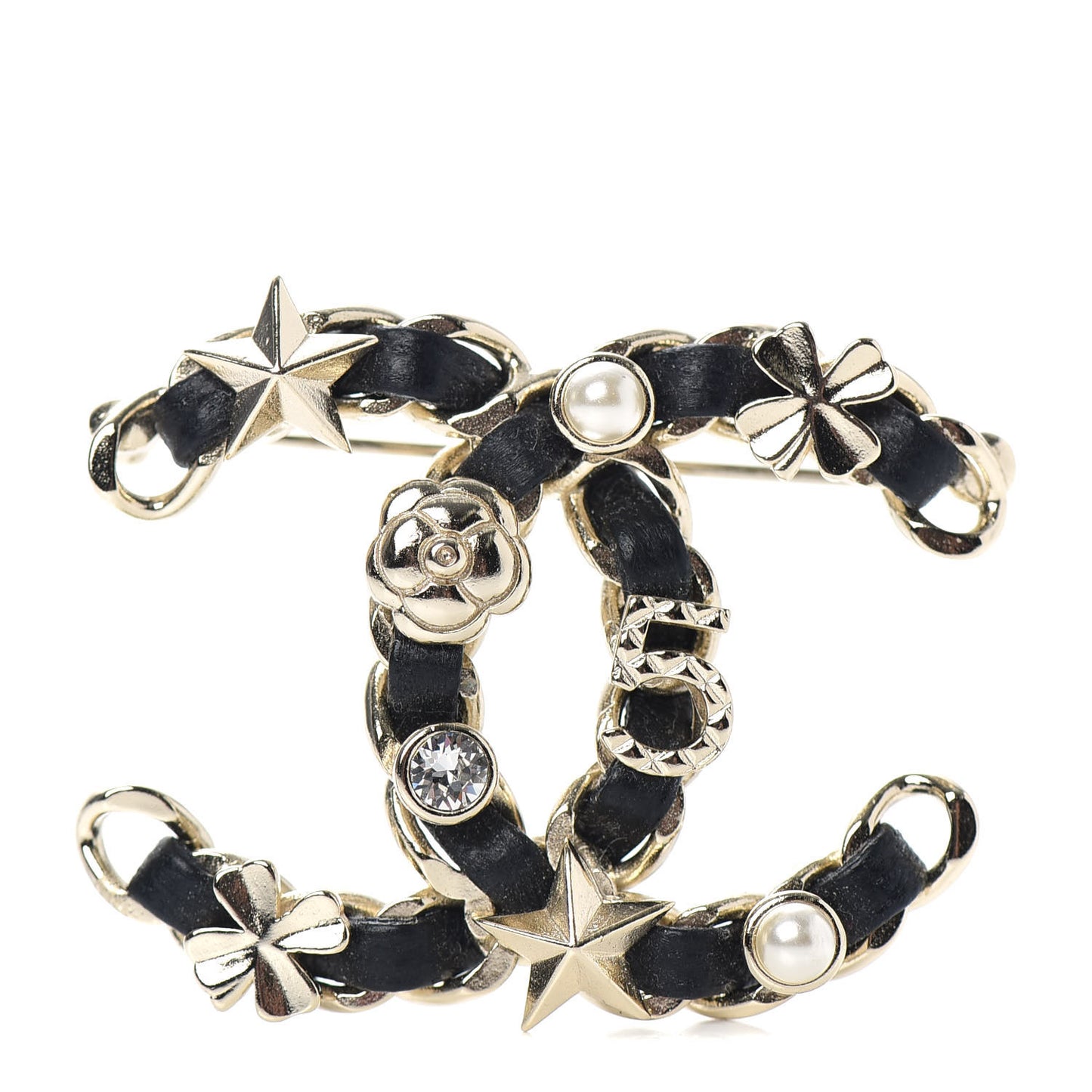 Lambskin Pearl Strass Sergeant Chanel Brooch Gold