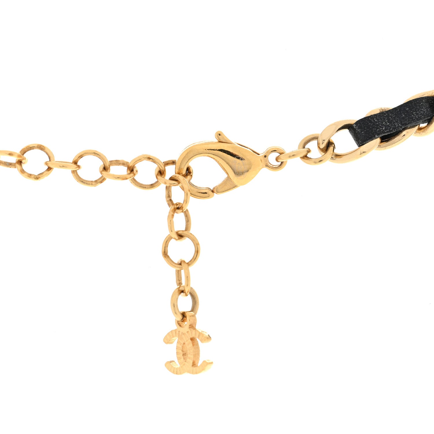 Chanel Metal Lambskin Chain CC Choker Necklace Black Gold 4 of 5