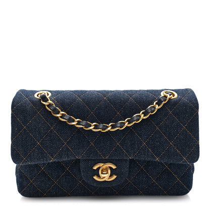 Chanel Denim Quilted Small Double Flap Dark Blue Orange 1 of 10