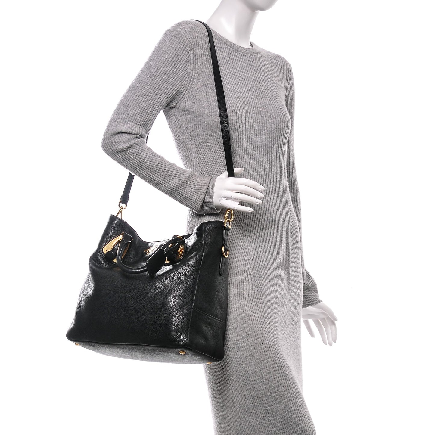 Vitello Daino Top Handle Tote Nero Black