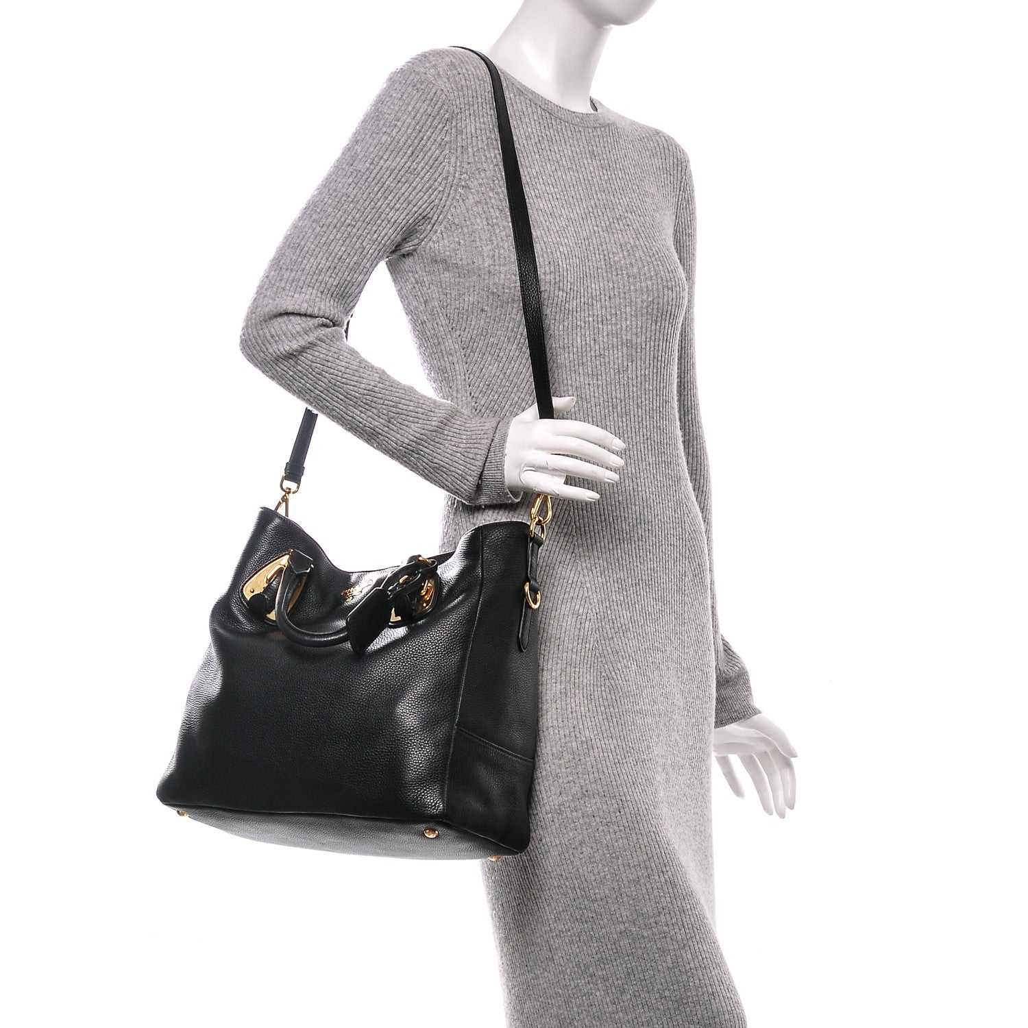 Prada Vitello Daino Top Handle Tote Nero Black 2 of 6