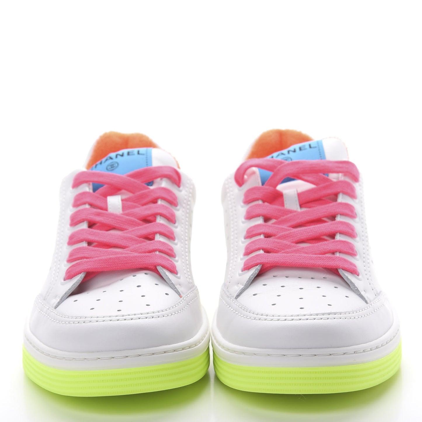 Calfskin Womens Logo Sneakers 38.5 White Multicolor