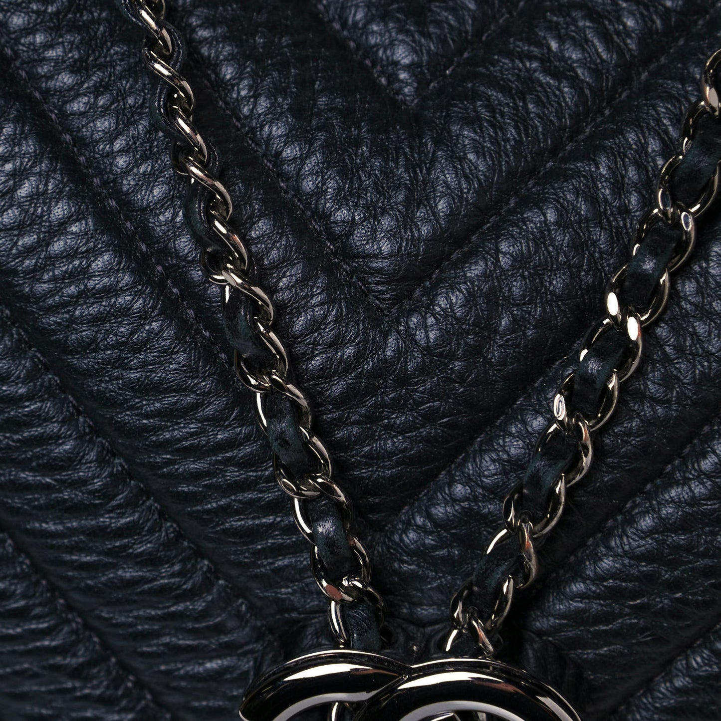 Deerskin Chevron Large CC Chain Bucket Drawstring Bag Black