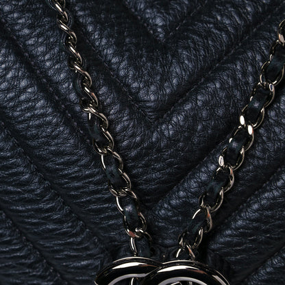 Chanel Deerskin Chevron Large CC Chain Bucket Drawstring Bag Black 12 of 13