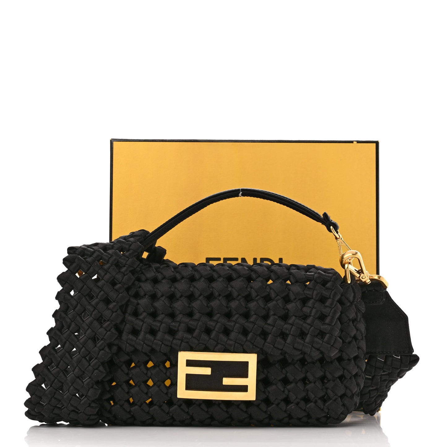 Satin Square Knot Woven Mini Baguette Black