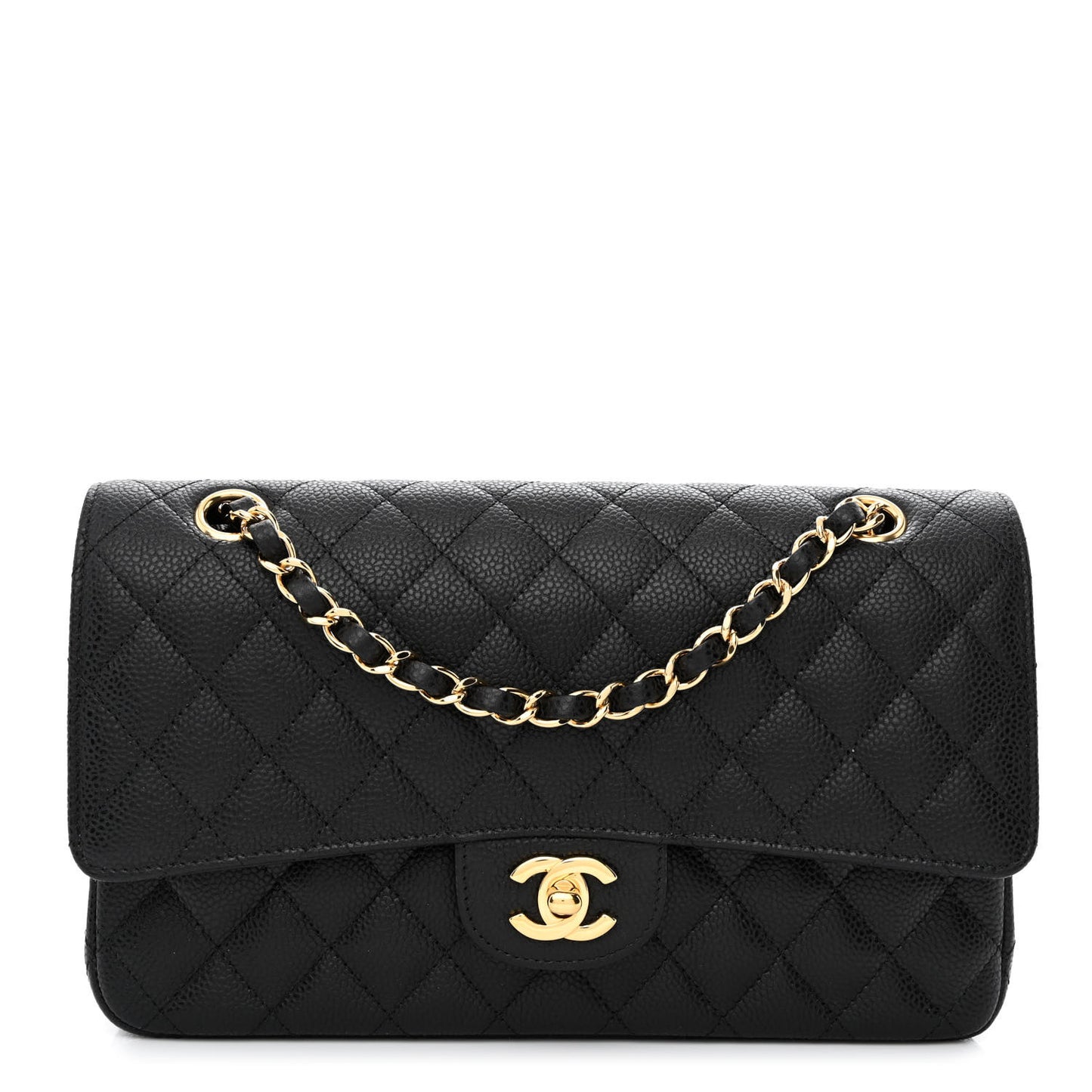 Caviar Quilted Medium Double Flap Black