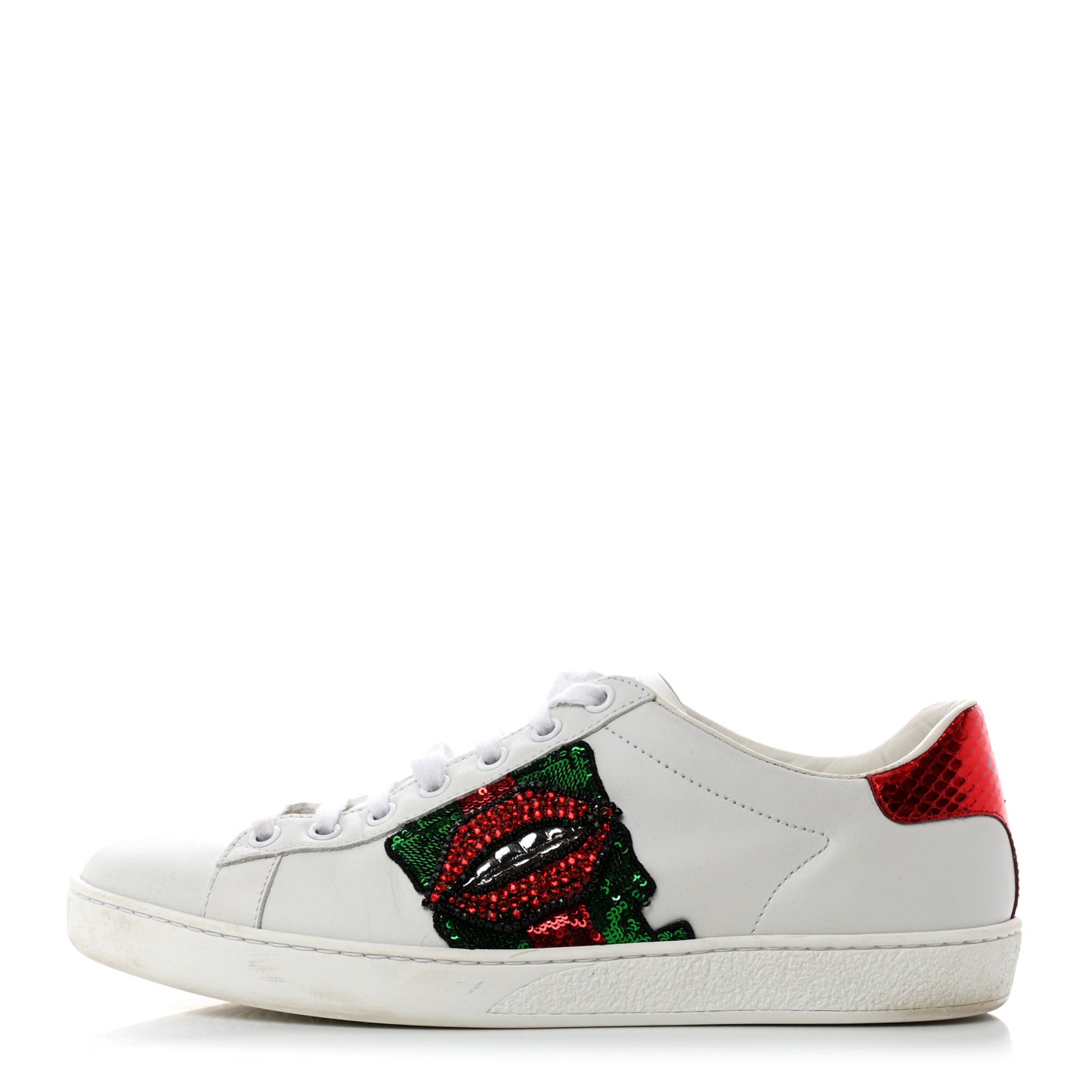 Calfskin Web Crystal Womens Mouth Ace Sneakers 38.5 White