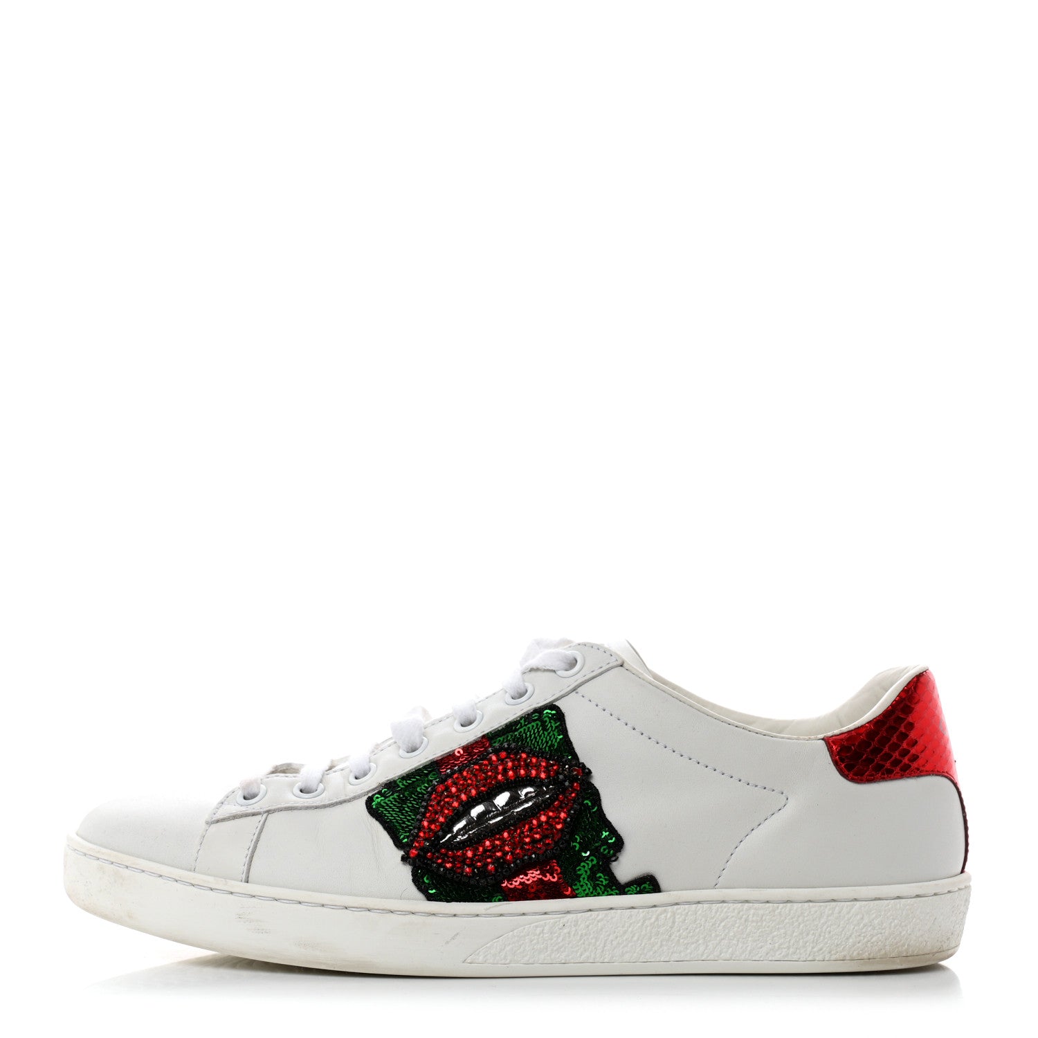 Gucci Calfskin Web Crystal Womens Mouth Ace Sneakers 38.5 White 1 of 7