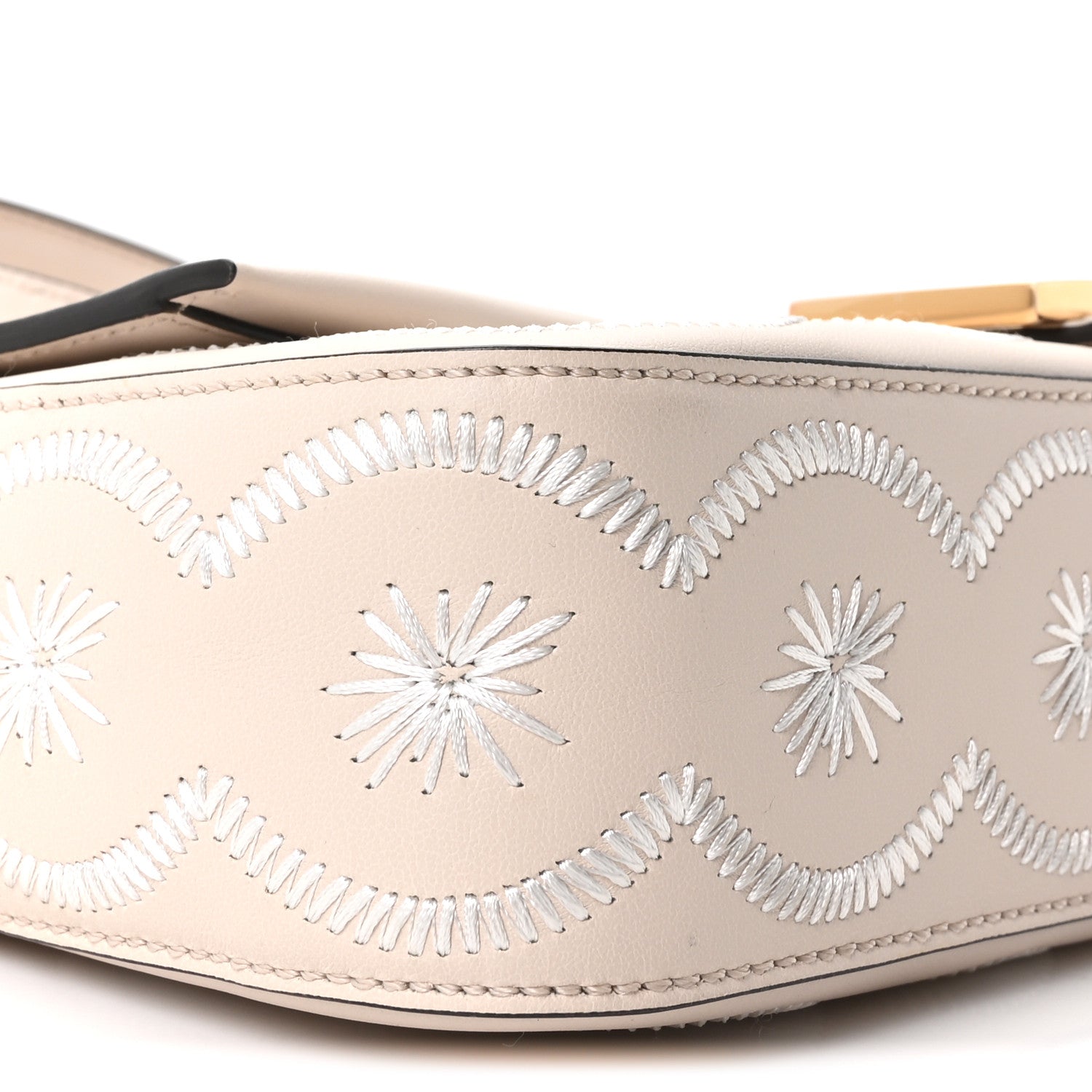 Fendi Vitello Seta Nappa Floral Embroidered Baguette Camelia White Ice 8 of 9