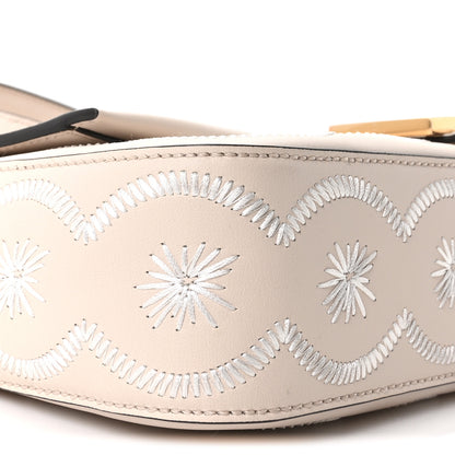 Fendi Vitello Seta Nappa Floral Embroidered Baguette Camelia White Ice 8 of 9