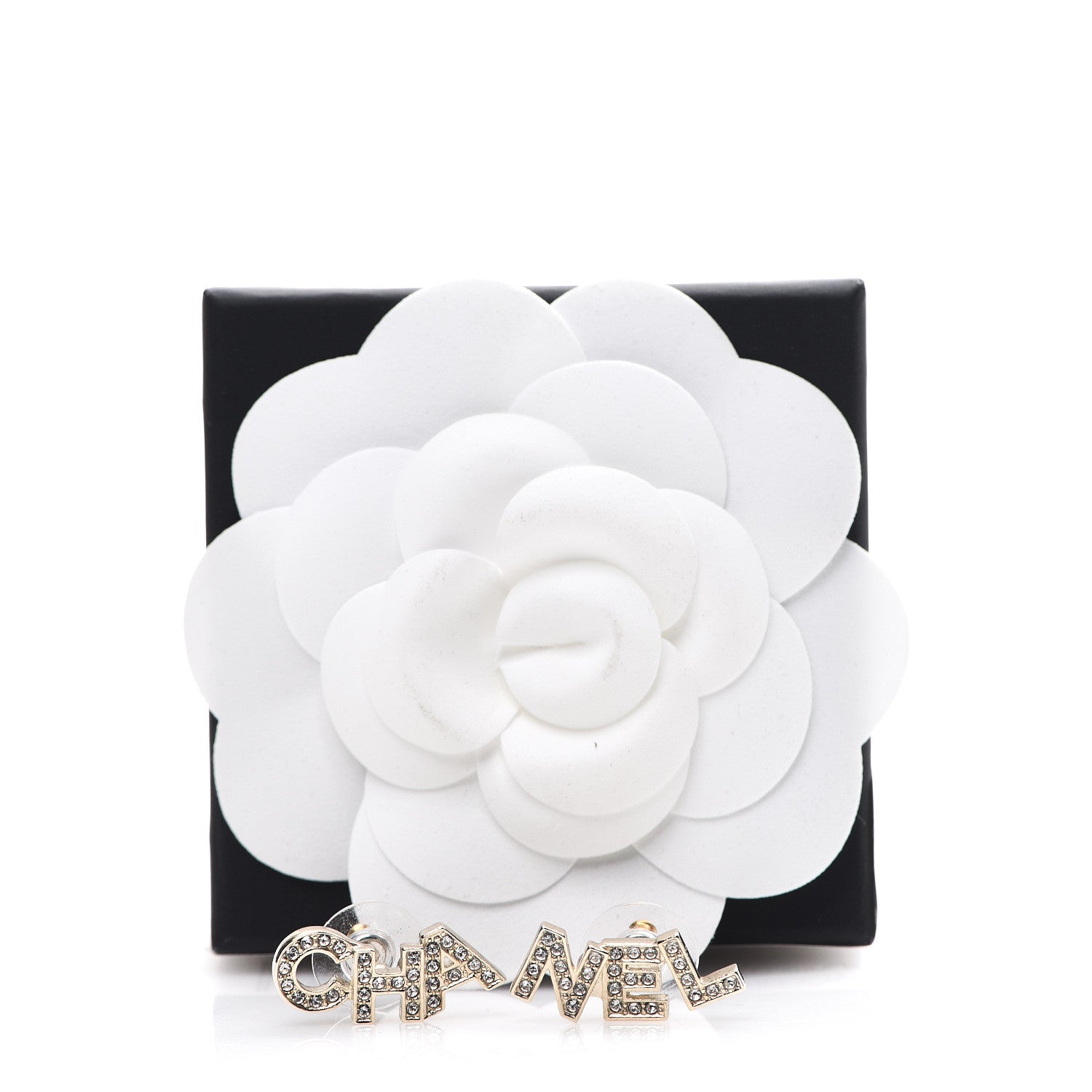 Chanel Crystal Pearl Signature Stud Earrings Gold 5 of 5