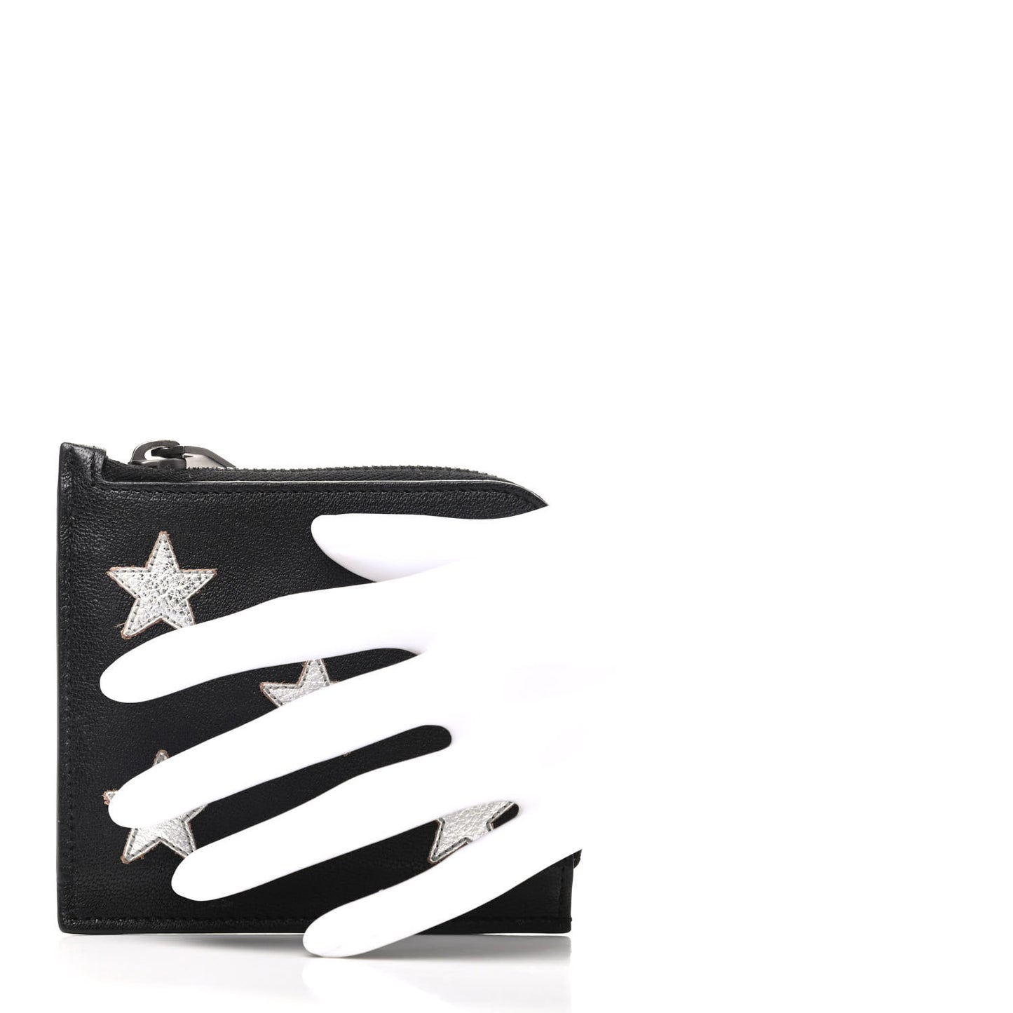 Calfskin 5 Fragments Stars Zipped Coin Pouch Wallet Black