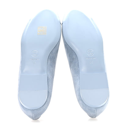 Chanel Suede Cap Toe Camellia Ballerina Flats 36 Light Blue 6 of 8