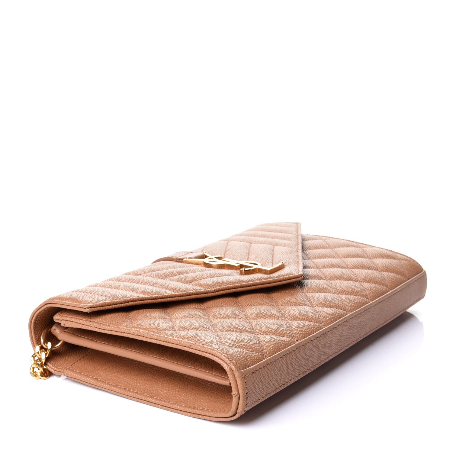 Saint Laurent Grain De Poudre Mixed Matelasse Triquilt Monogram Chain Wallet Dune 3 of 5