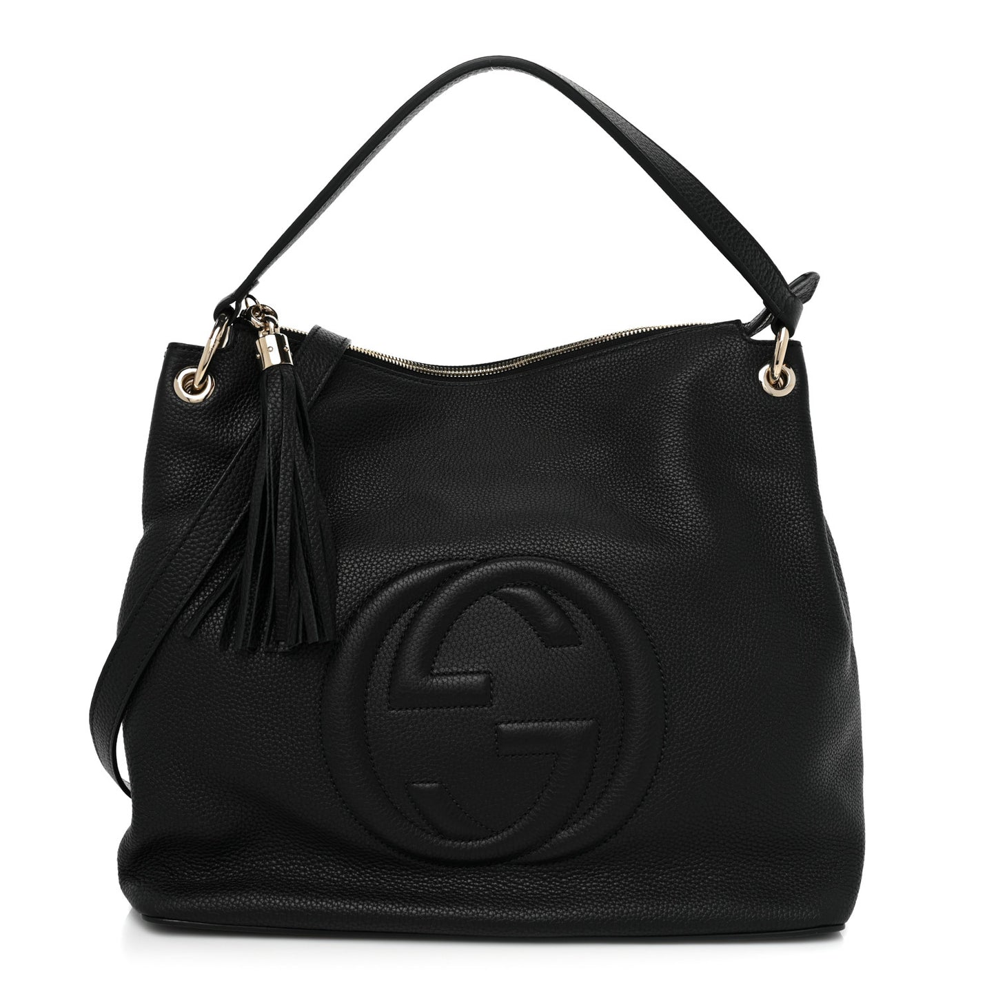 Pebbled Calfskin Large Soho Hobo Black