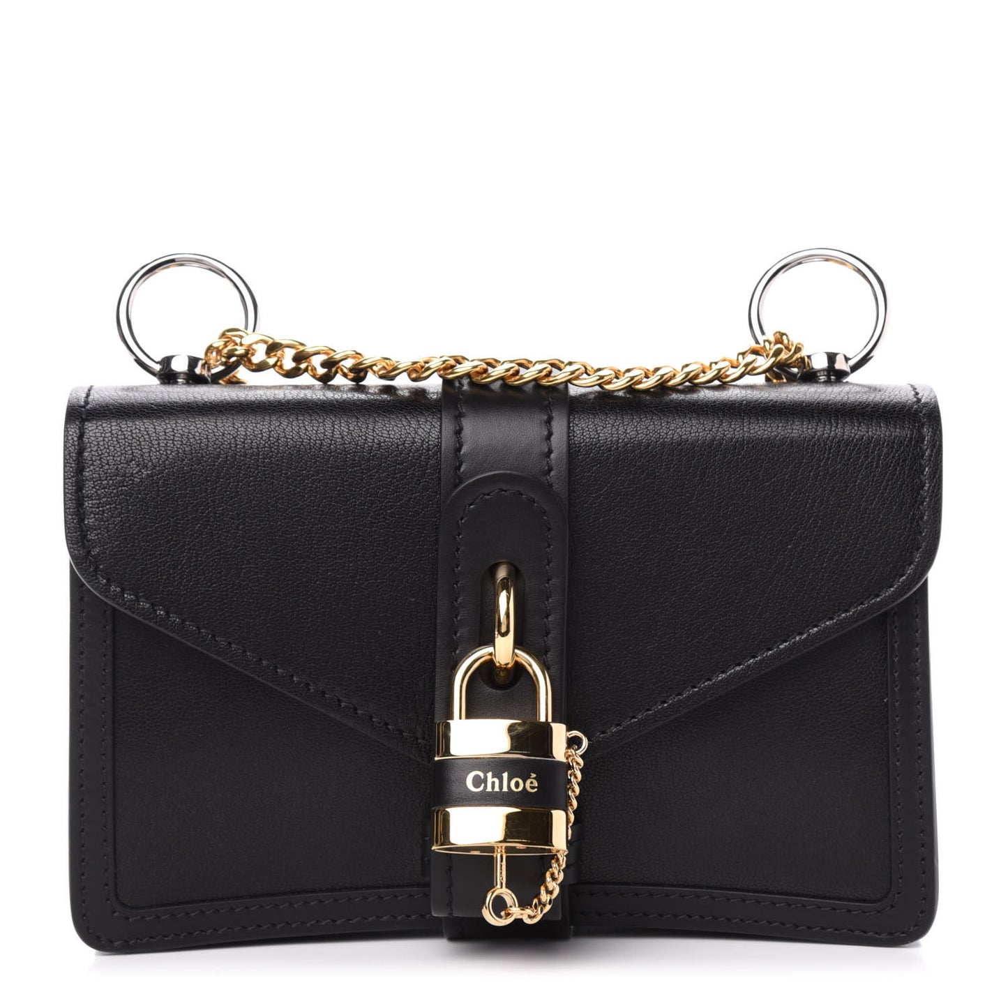 Shiny Goatskin Calfskin Aby Chain Shoulder Bag Black