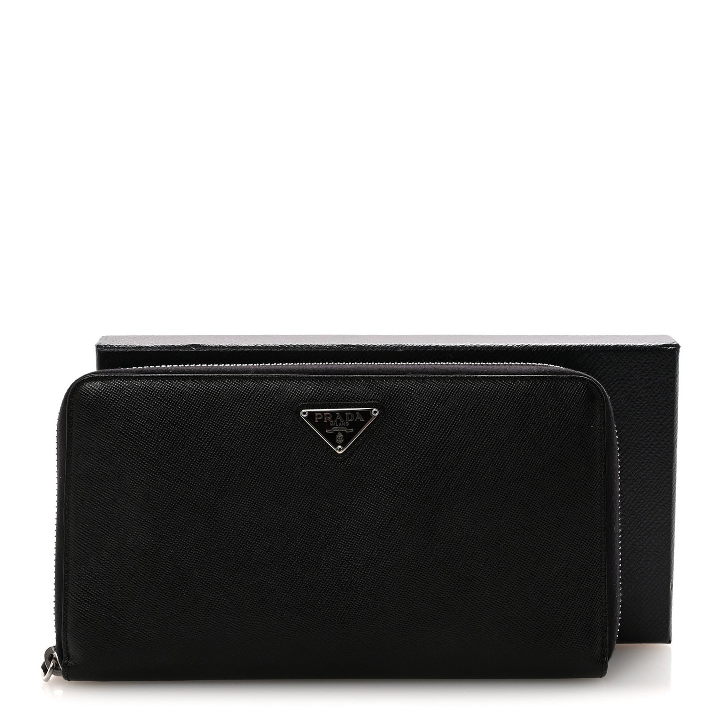 Saffiano Metal Large Zip Around Travel Wallet Black