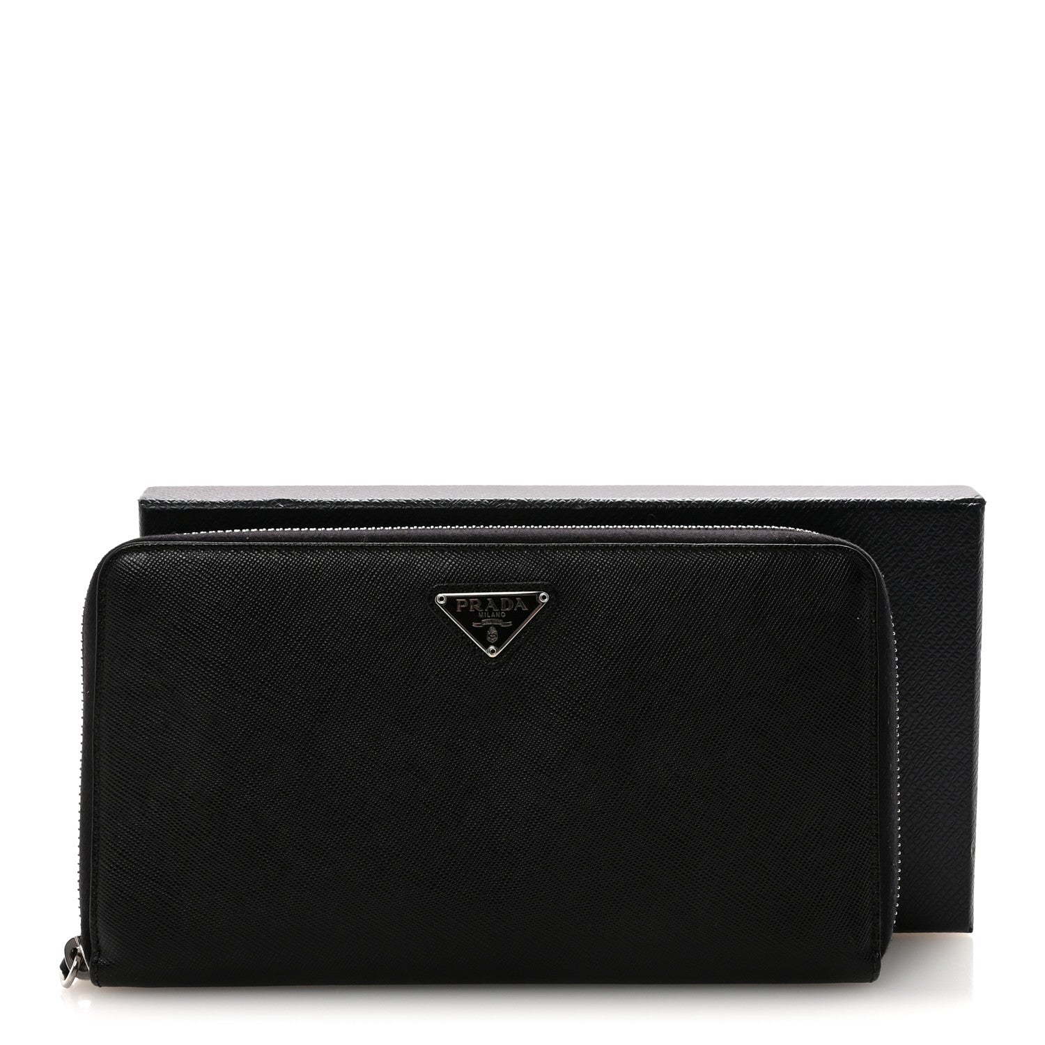 Prada Saffiano Metal Large Zip Around Travel Wallet Black 8 of 8