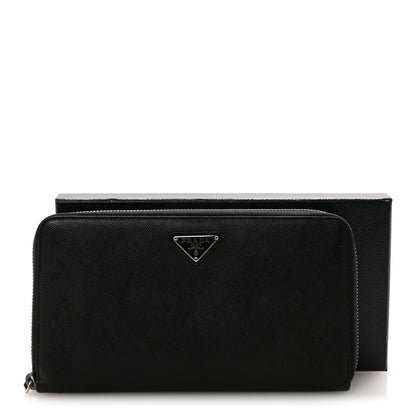 Prada Saffiano Metal Large Zip Around Travel Wallet Black 8 of 8