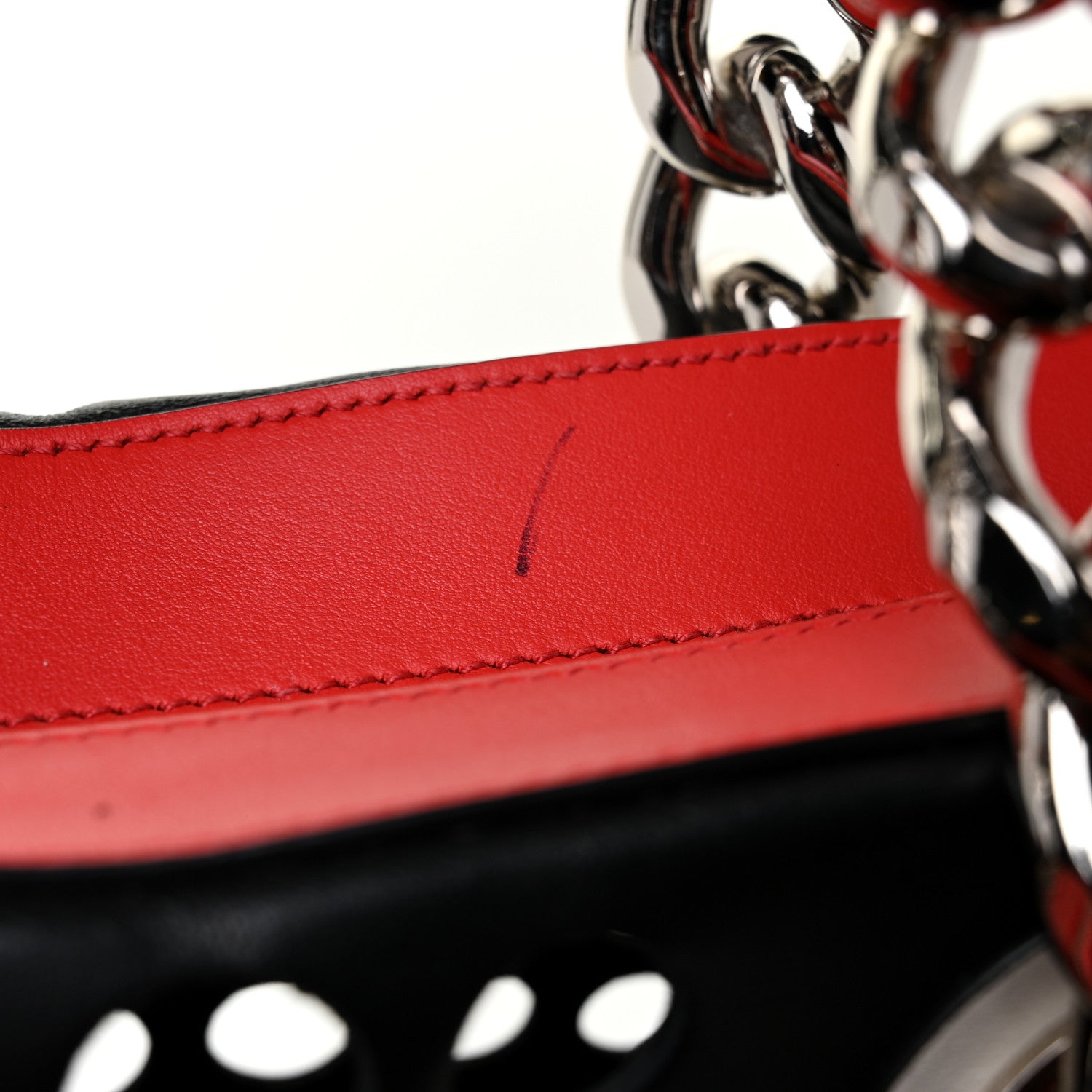 Prada City Calfskin Perforated Chain Shoulder Bag Black Lacca 10 of 10