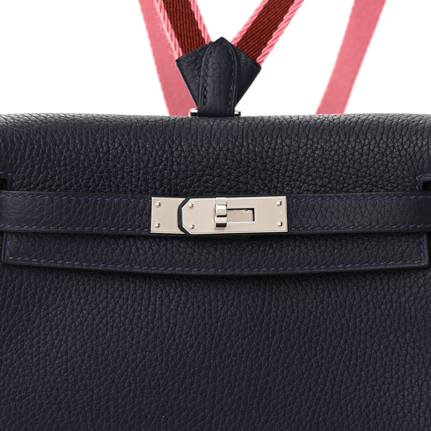 Hermes Taurillon Clemence Kelly Ado Backpack Bleu Nuit Rose D'ete Rouge H 8 of 11