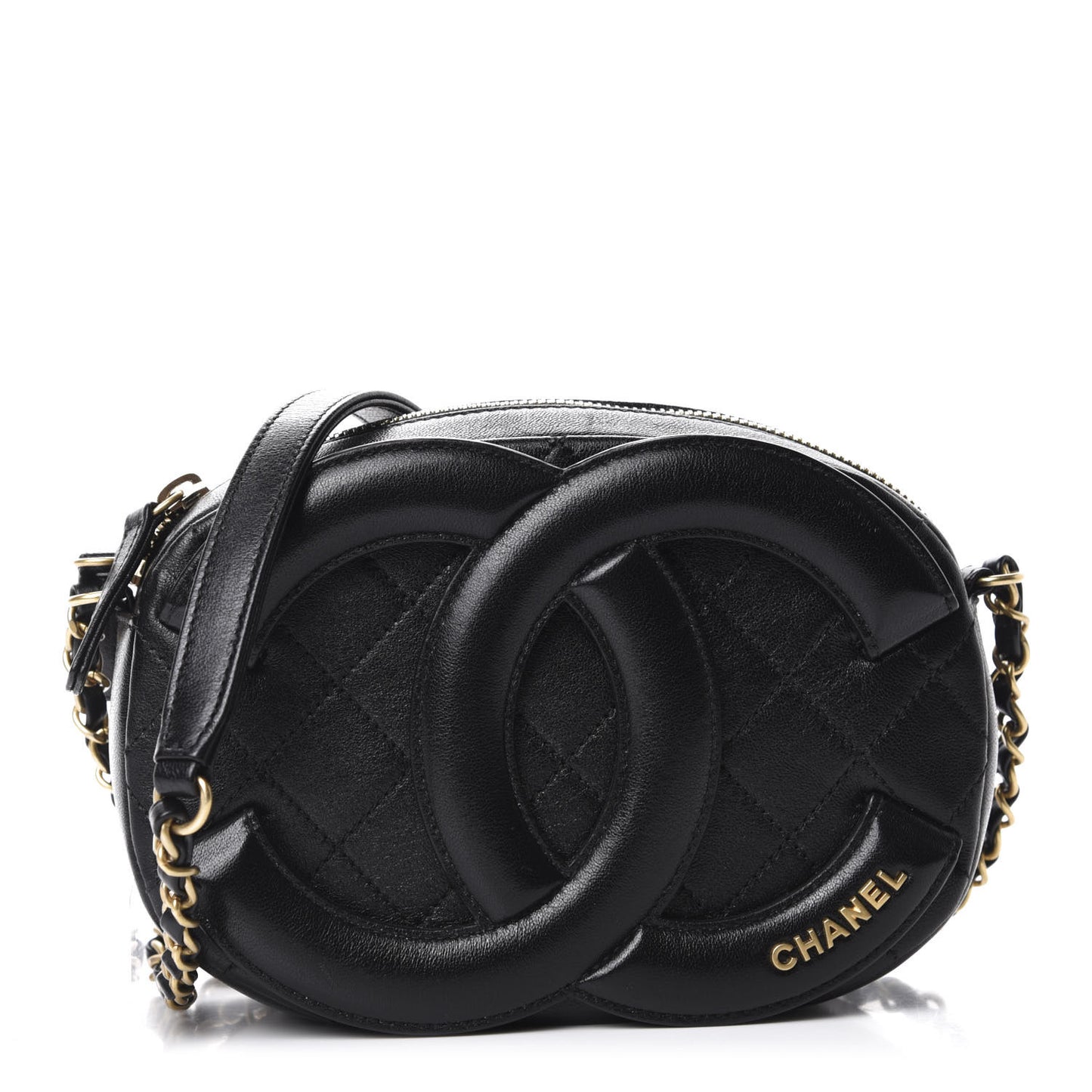 Lambskin Quilted Coco Midnight Camera Case Black