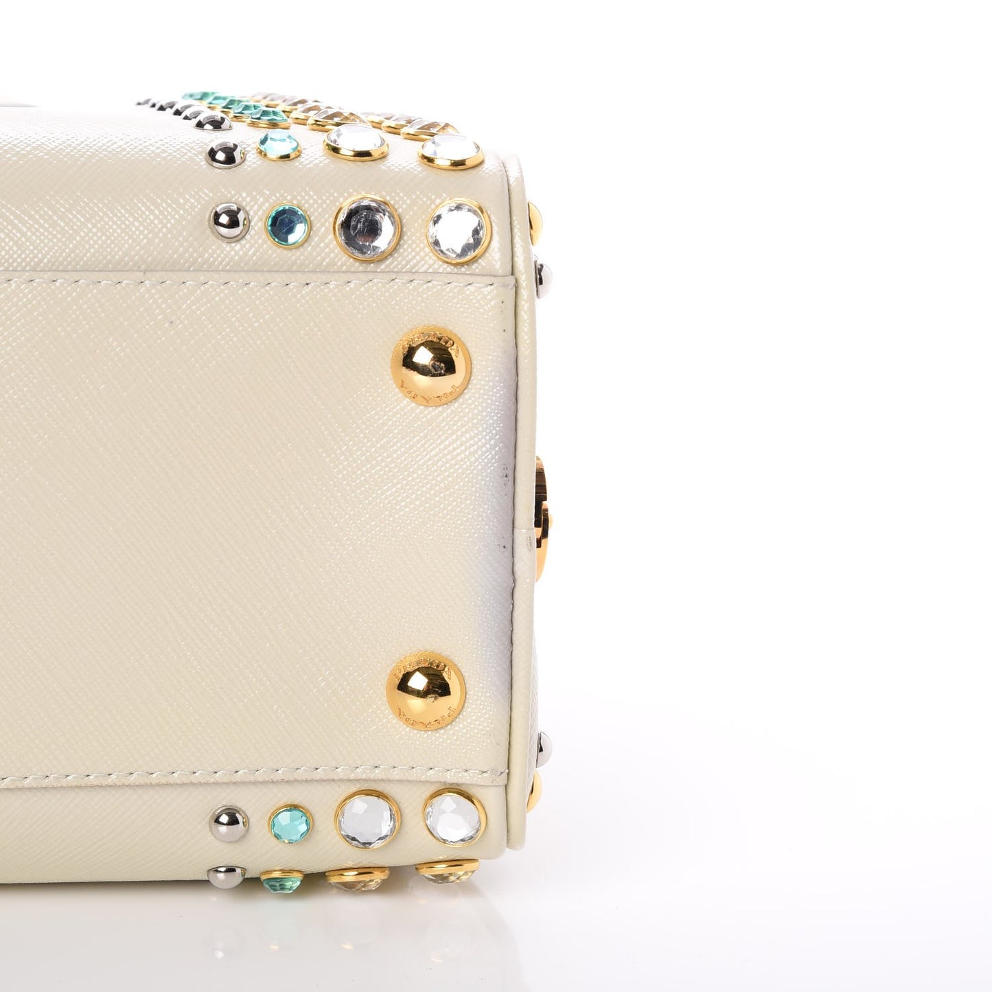 Saffiano Vernice Crystal Pyramid Bag Talco