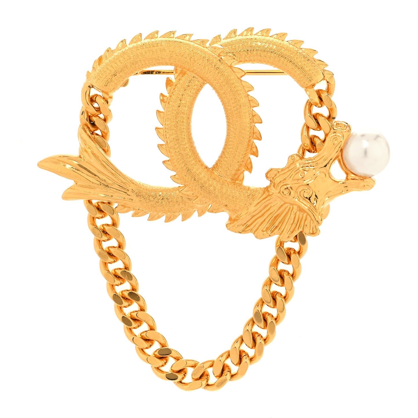 Chinese New Year Pearl Chain CC Brooch Gold