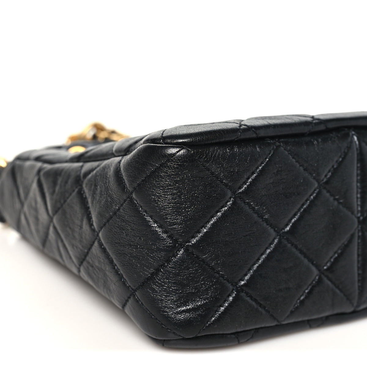 Shiny Lambskin Quilted CC Hobo Black
