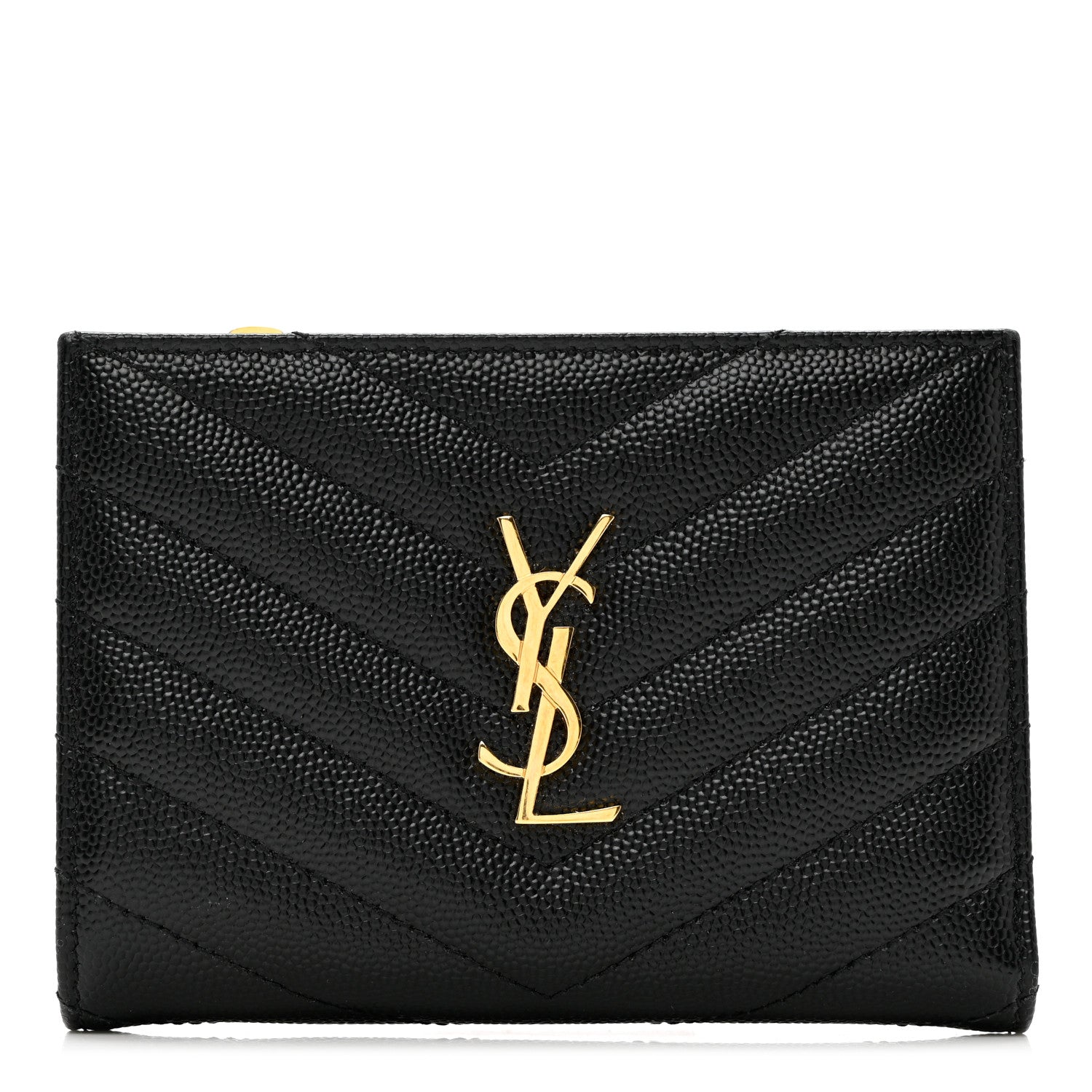 Saint Laurent Grain De Poudre Matelasse Chevron Monogram Zipped Two-Part Wallet Black 1 of 6