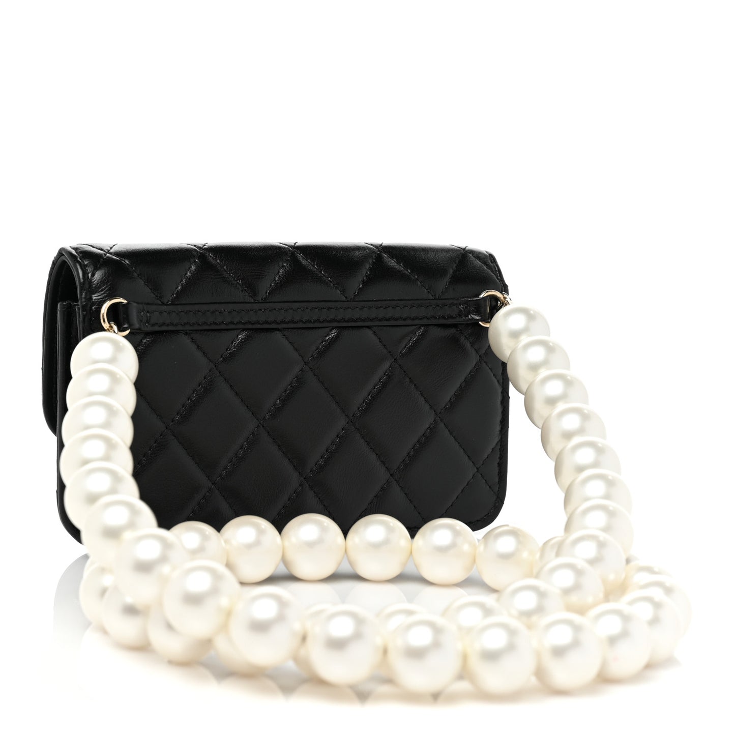 Calfskin Quilted Maxi Pearls Clutch With Chain Black