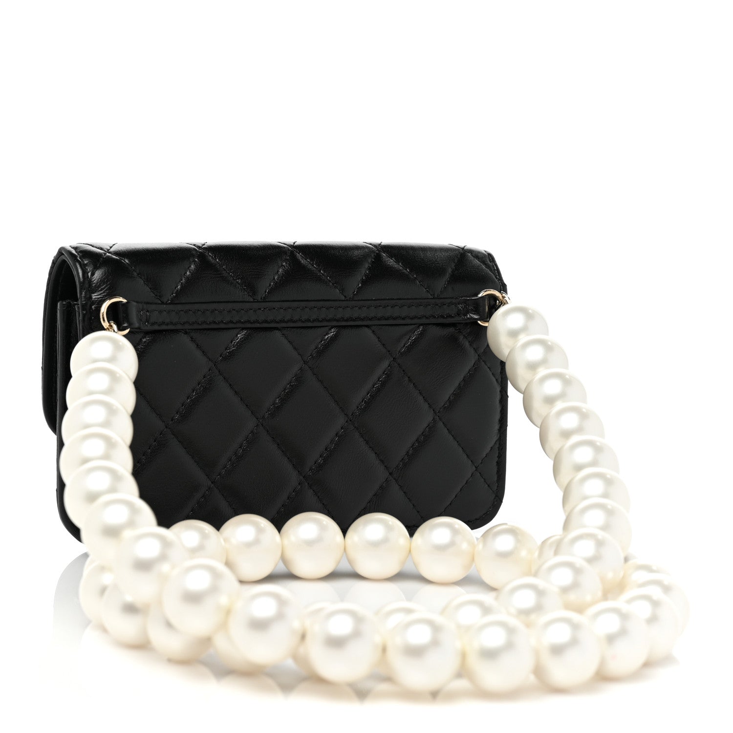 Chanel Calfskin Quilted Maxi Pearls Clutch With Chain Black 3 of 9