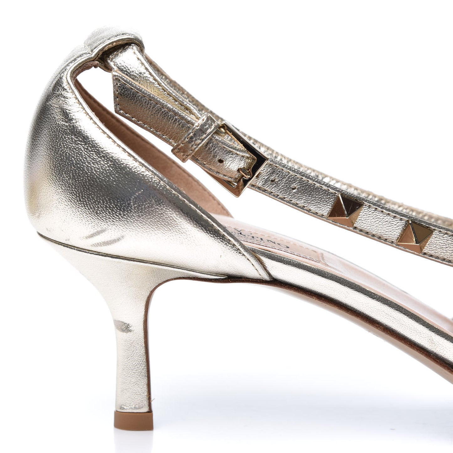 Metallic Nappa Rockstud Cross Strap D'Orsay 55mm Pumps 40 Platino