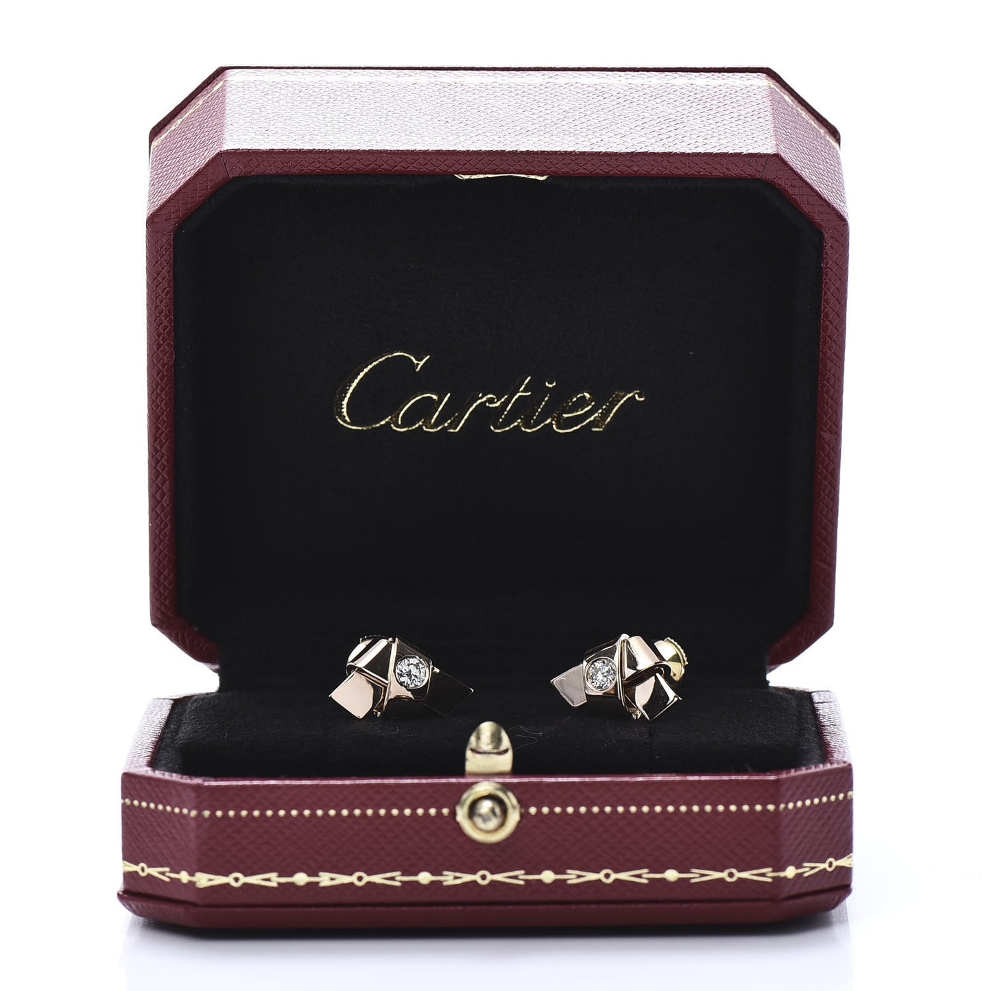 18K Pink Gold Diamond Ribbon Knot Earrings
