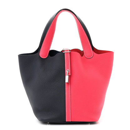 Hermes Taurillon Clemence Casaque Picotin Lock 18 PM Rose Extreme Bleu Nuit 1 of 9