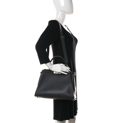 Fendi Cuoio Romano Selleria Bi-Color Medium Peekaboo Iconic Satchel Asfalto Latte 2 of 9
