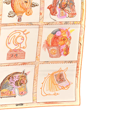 Hermes Silk Chevaloscope Scarf 90 White Orange Parme 3 of 3