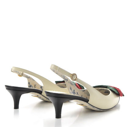 Gucci Malaga Kid Web Bow Jane Low Heel Slingback Pumps 36 Off White 4 of 10
