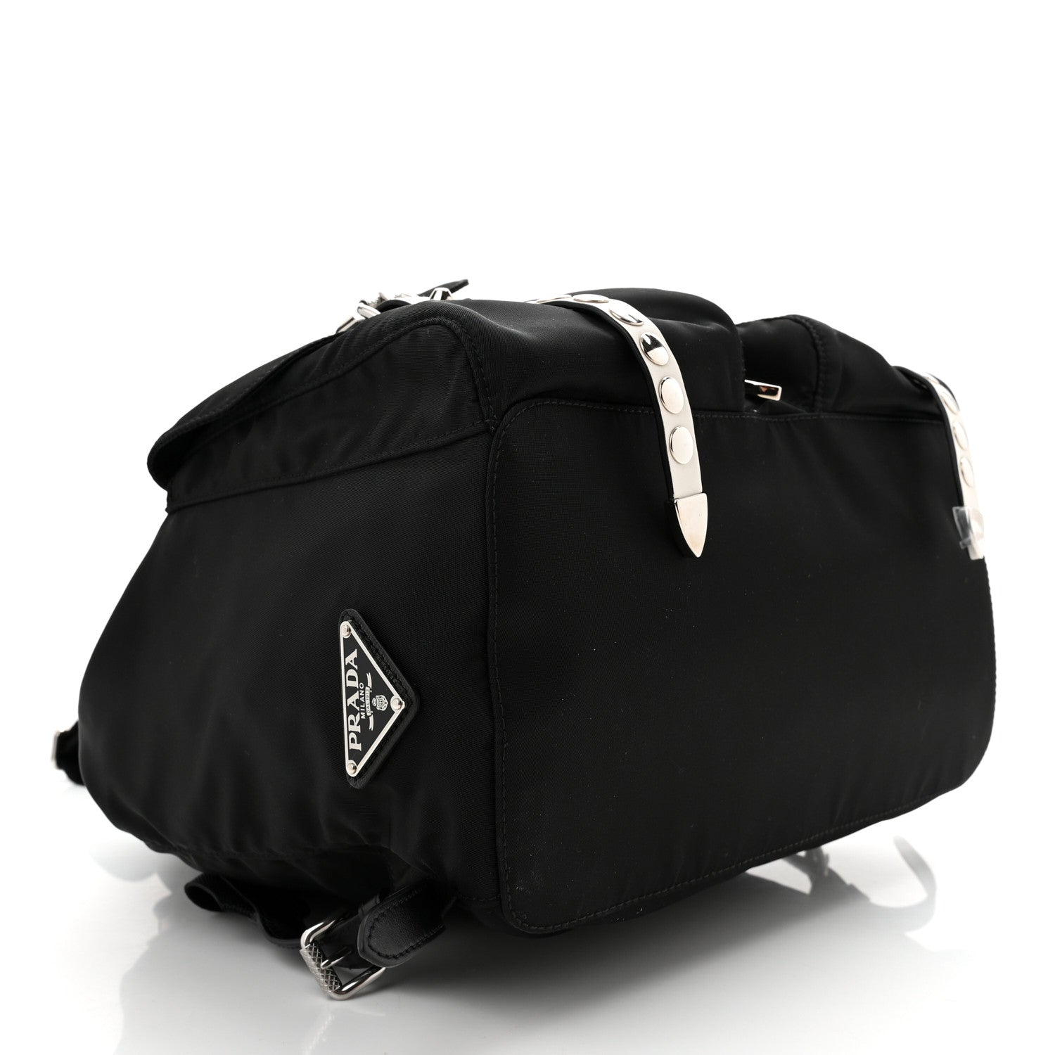 Prada Nylon New Vela Studded Backpack Black White 4 of 9