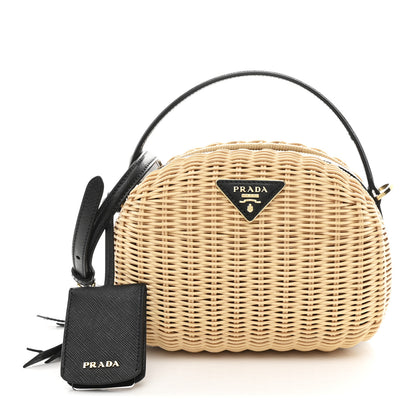 Prada Wicker Saffiano Midolino Odette Top Handle Bag Naturale Black 1 of 11