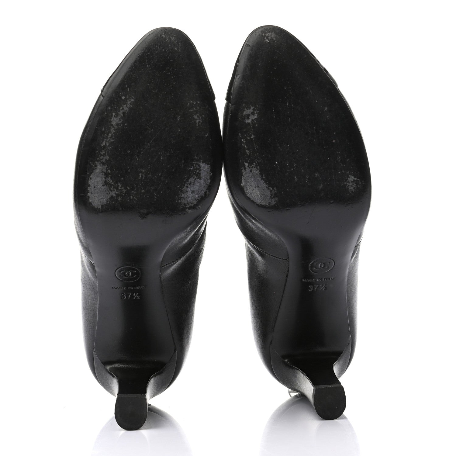 Chanel Lambskin Patent Cap Toe Pearl Camellia CC Short Boot 37.5 Black 5 of 8
